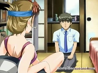 Hot hentai Babe in lila lingeria Raucher und necken einen Kerl mit ihrem Vermögen