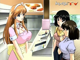 Hentai babe gets her pussy fingered while she has to talk to her customers