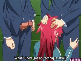 Redheaded hentai schoolgirl sucks dicks