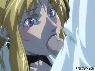 Blonde hentai shemale gets a deep blow job