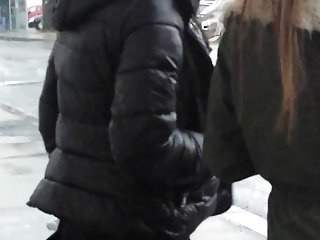 Down jacket in street 2, with legggins !
